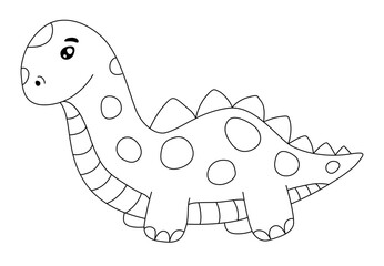 Coloring book page with cute spotted dinosaur