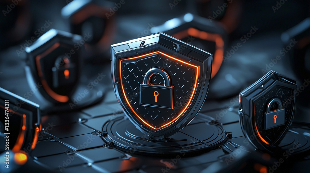 Aufkleber cybersecurity digital shield protection concept image dark background web lock safe data risk system