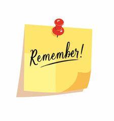 Yellow Sticky Note with "Remember!" and Red Push Pin