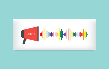 LGBT Pride Megaphone with Rainbow Sound Wave. Equality and Freedom Concept. Banner for a website. Editable image.