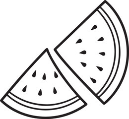 watermelon slices line art, black outline, vector and illustration, coloring book page line art drawing