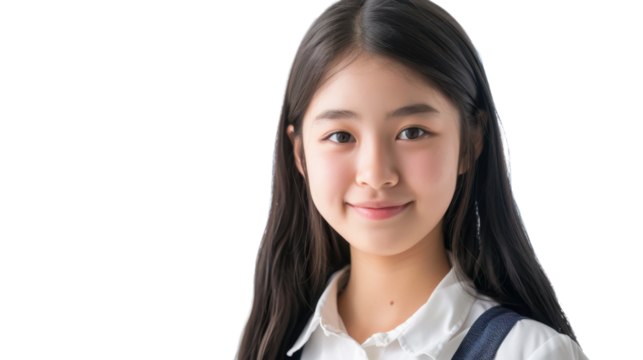 Portrait of an asian schoolgirl smiling on a transparent background