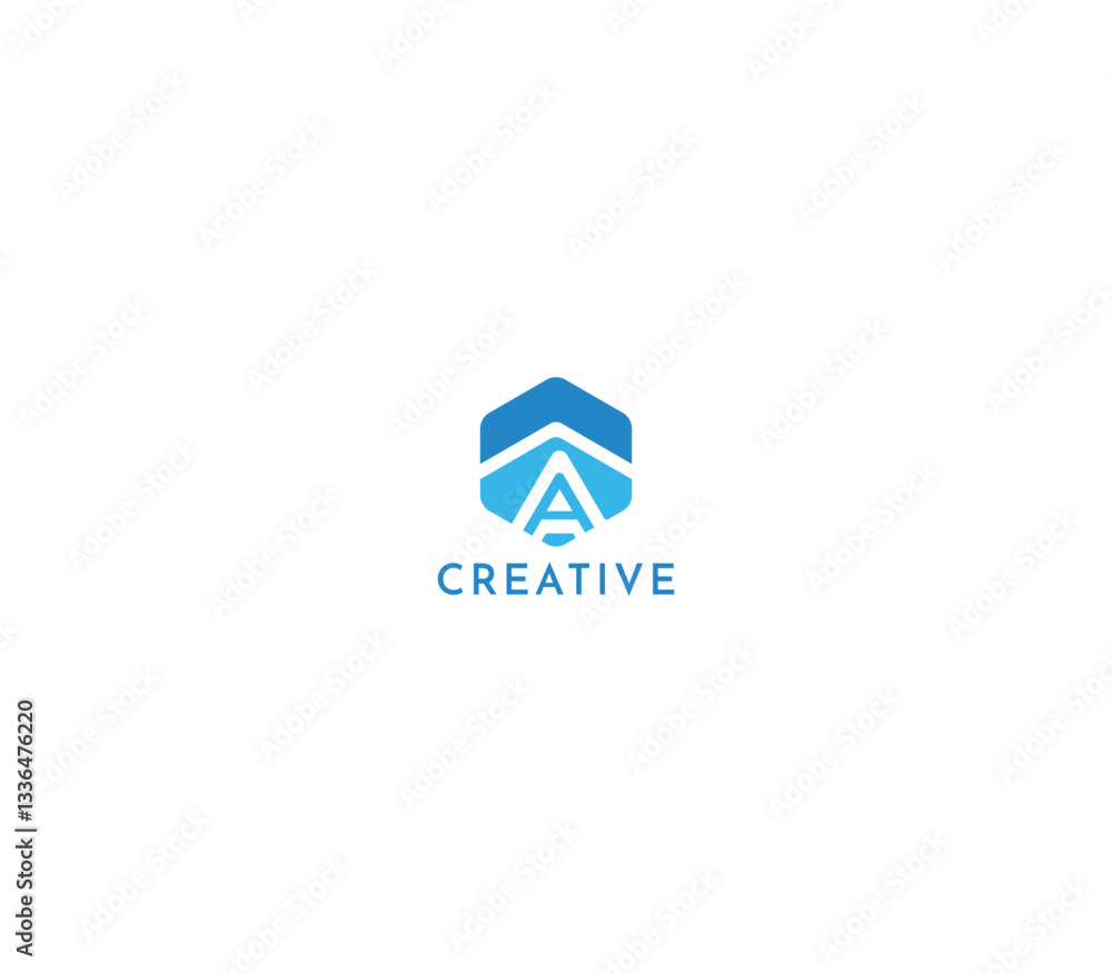 Poster letter a hexagonal structure logo design with up arrow shape on white background.