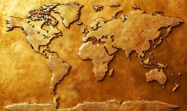 wide horizontal banner of world map embossed in stylized illustration hardstyle with empty copy space area for text for international global subject or environmental and sustainable life