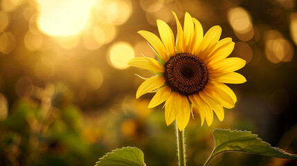 Naklejka premium Full version of a wild sunflower (Helianthus annuus), bright golden petals with a rich dark center