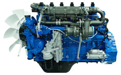 Isolated blue diesel engine