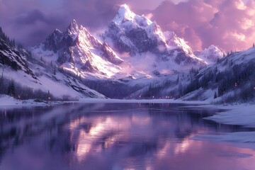 Purple lake and mountain