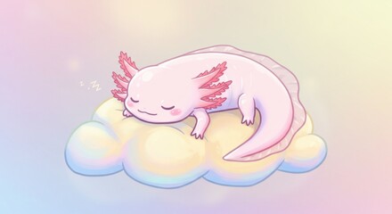 Peaceful Axolotl Dreaming on a Cloud