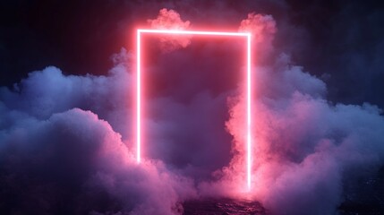 Fototapeta premium Pink Neon Frame in Smoky Environment
