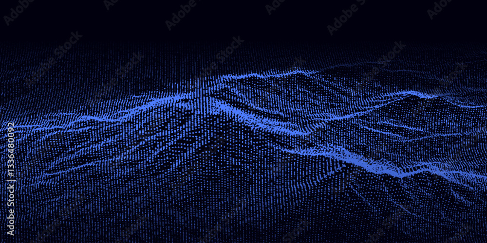 Poster digital dynamic wave of particles and lines. abstract blue futuristic background. big data visualiza