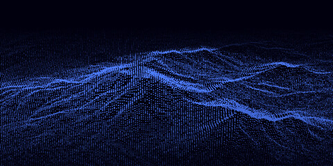 Digital dynamic wave of particles and lines. Abstract blue futuristic background. Big data visualization. Vector illustration.