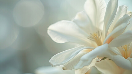 Ultra-realistic macro shot of a white jasmine flower, delicate petals with a subtle fragrance
