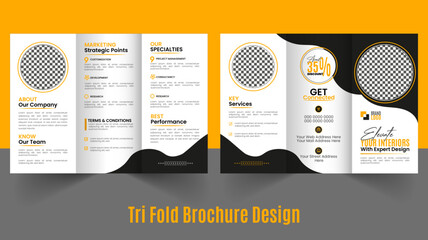 Trifold Brochure Design; Leaflet Template Design; Corporate Professional A4 size design, 6 pages brochure design, Three fold cover page template, Layout design with minimal mock-up