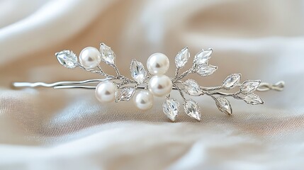 Fototapeta premium Elegant Pearl and Crystal Hair Clip Wedding Accessory