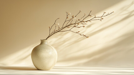 Minimalist Ceramic Vase with Delicate Blossom Branch