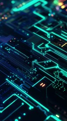 High-tech circuit board background, abstract digital technology presentations Abstract glowing circuit board background design.