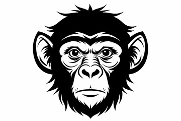 chimpanzee head line art silhouette vector illustration
