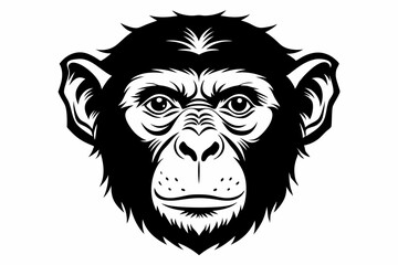 chimpanzee head line art silhouette vector illustration