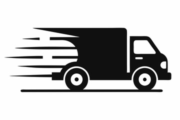 fast moving shipping delivery truck line art silhouette vector illustration