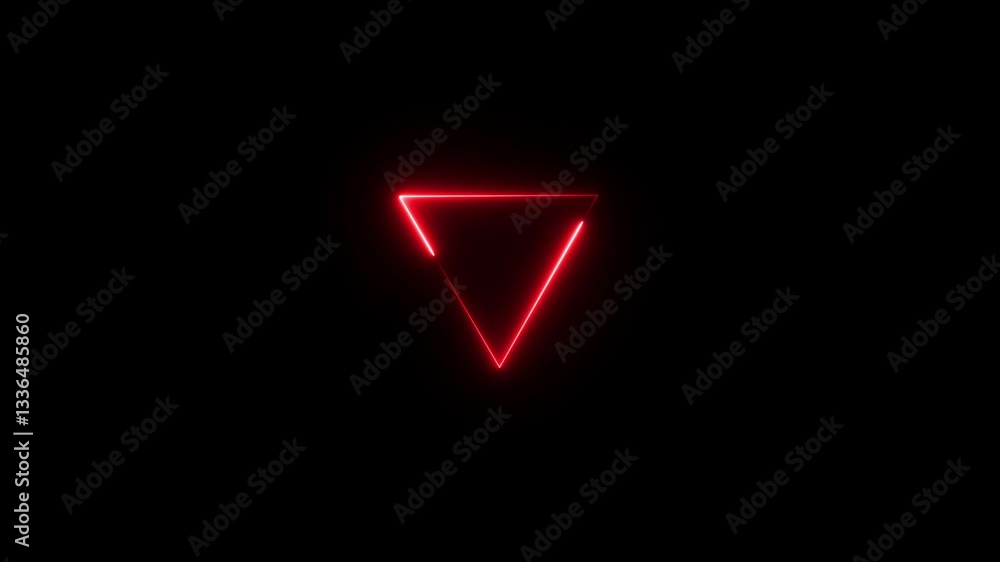 Poster glowing neon cyan color triangle icon animation on black background. seamless loop.