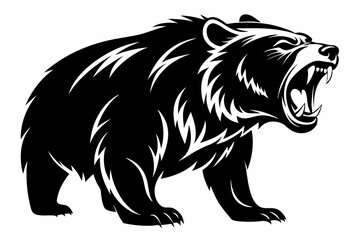 grizzly screamed head line art silhouette vector illustration