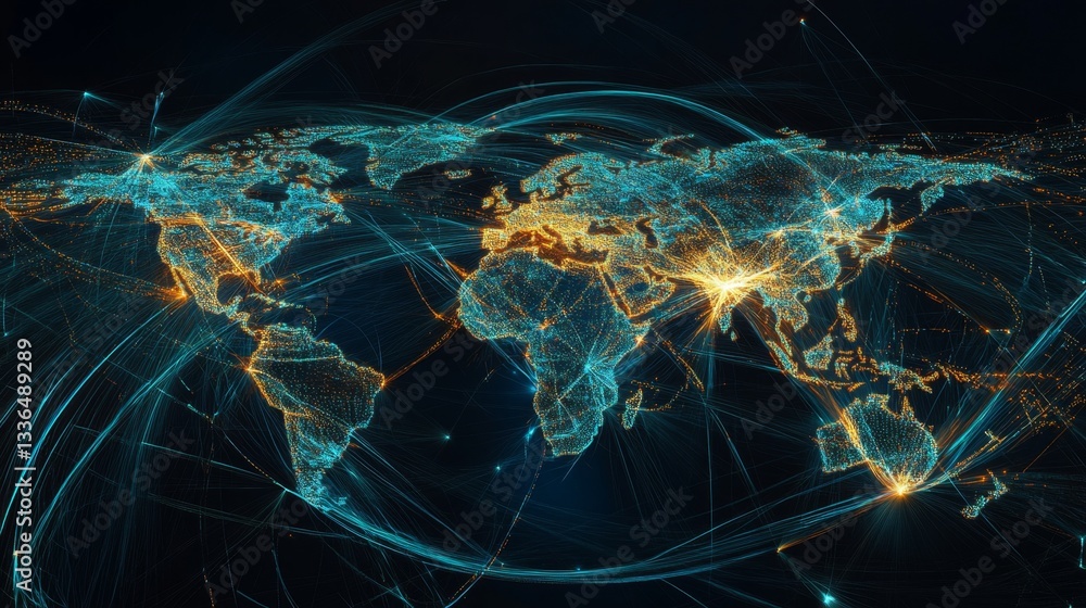 Poster visualizing logistics network integration in gigapixel format global supply chain infographic digita
