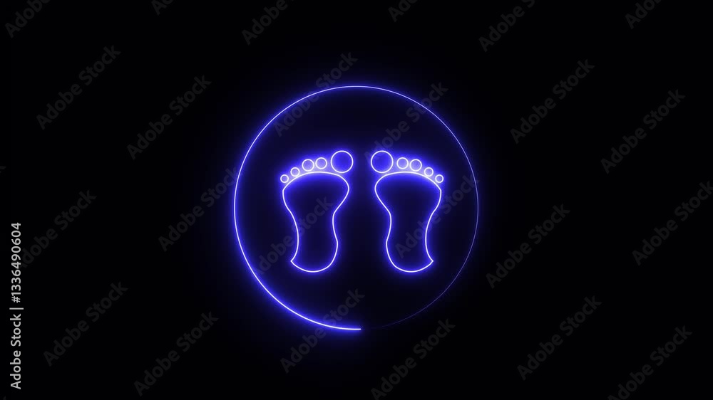 Poster leg shape neon glow. black background and copy space. abstract animation for overlay or blending. mo