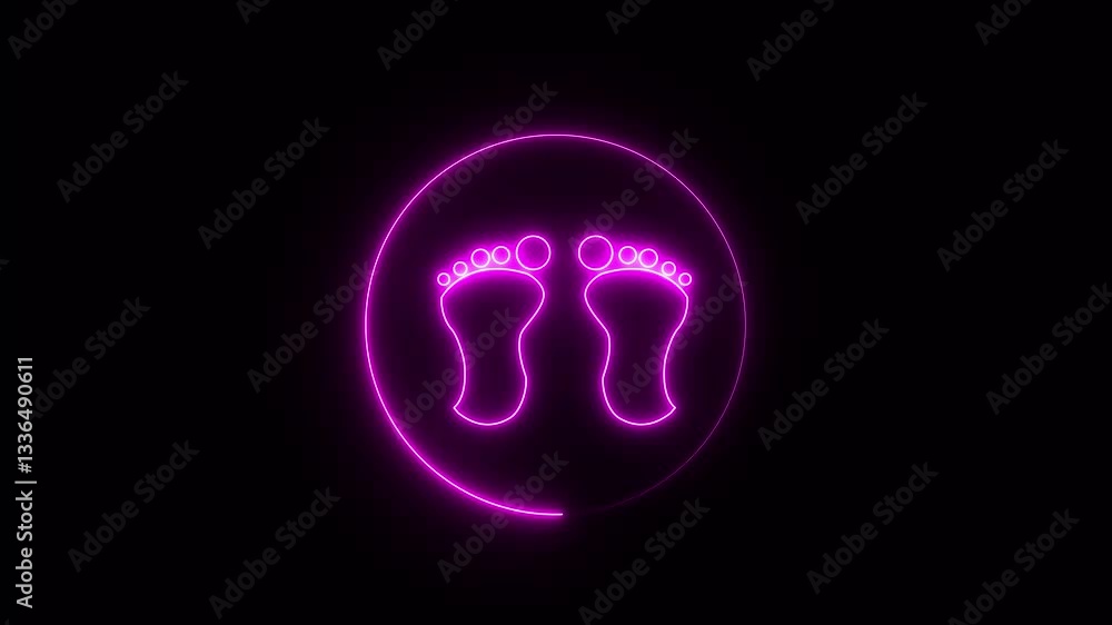 Poster leg shape neon glow. black background and copy space. abstract animation for overlay or blending. mo
