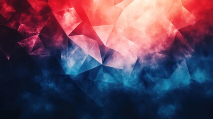 Naklejka premium Abstract red and blue geometric low-poly background with smoke.