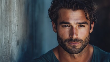 Obraz premium Handsome Man with Dark Hair and Beard Close Up Portrait
