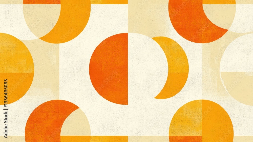 Poster abstract geometric pattern with orange and beige semicircles on textured background.