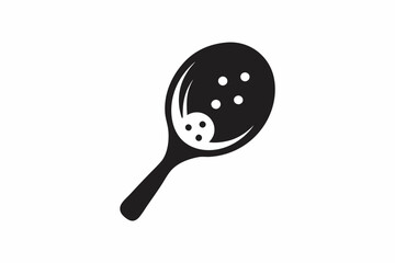 pickleball paddle with ball line art silhouette vector illustration