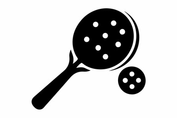 pickleball paddle with ball line art silhouette vector illustration