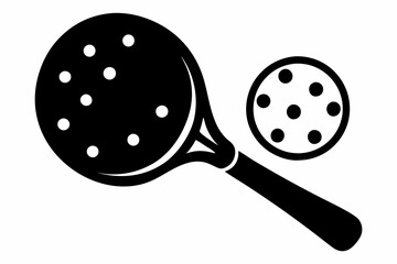 pickleball paddle with ball line art silhouette vector illustration
