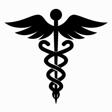 Golden caduceus medical symbol with wings and snakes representing healthcare and medicine