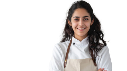 Smiling confident young chef posing with folded arms on transparent background