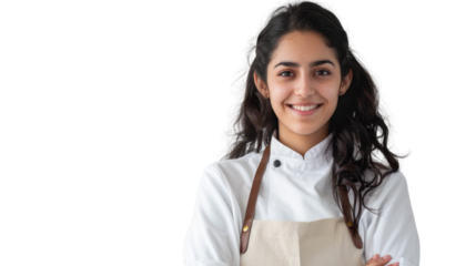 Smiling confident young chef posing with folded arms on transparent background