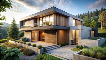 Fototapeta premium Modern Architectural Design Hillside Residence with Expansive Views and Luxurious Outdoor Spaces