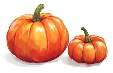 Obraz premium Pumpkins, both large and small, isolated on a white background.