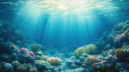 Sunbeams Illuminate Vibrant Underwater Coral Reef Scene