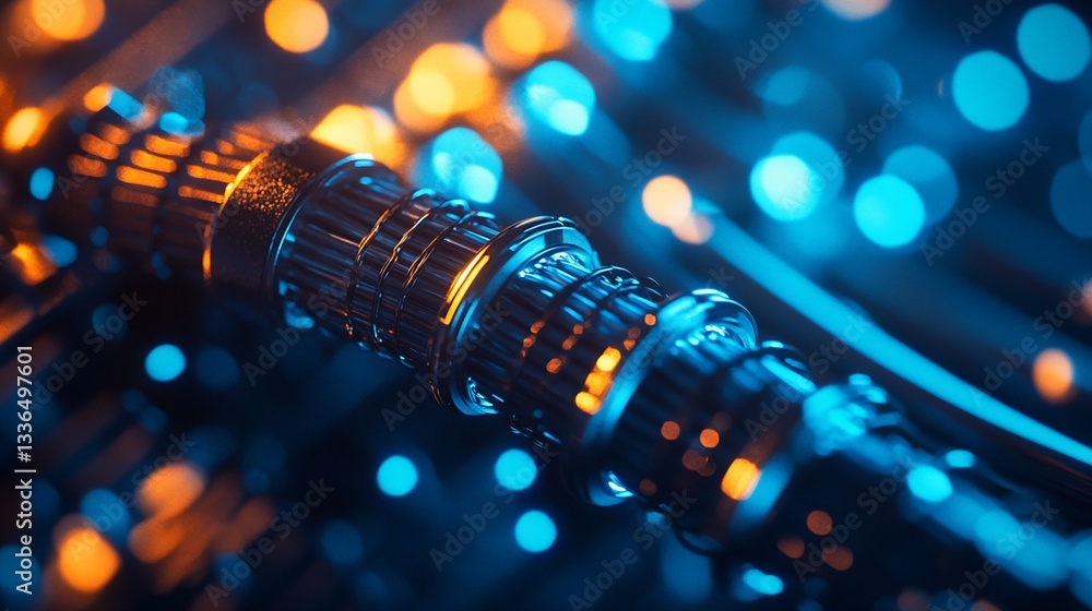Poster close-up of multi-ringed cylindrical object with bokeh background