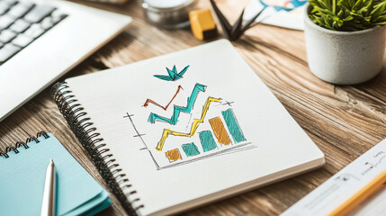 Sketchpad growth charts on rustic desktop