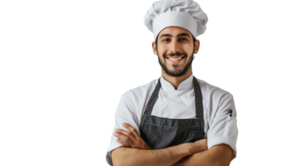 Smiling chef crossing arms on transparent background