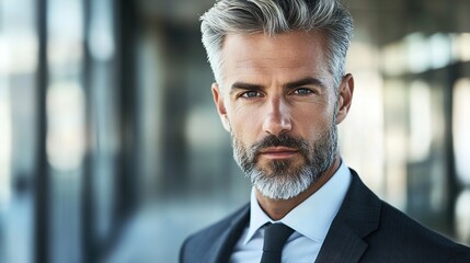 Focused businessman in formal attire, exuding confidence and professionalism in a modern office setting.