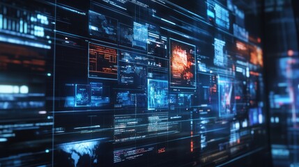 Obraz premium Sophisticated cybernetic interface visualizing complex data streams and algorithms