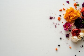 Vibrant Floral Arrangement of Various Colors and Textures on White Background for Background Use