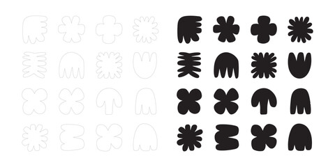 Fototapeta premium Abstract Shapes in Black and White icons set. Editable vector minimalist fill and outline icon.