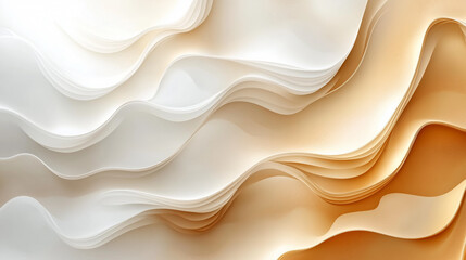 Luxurious Abstract Layered Waves Background in White and Gold Tones