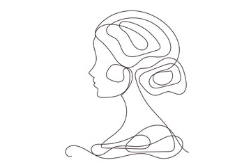 Line Art Woman Profile Portrait.  Natural Continuous Outline Romantic Female Face Character Avatar. Minimalist Hand Drawn Stylized One Curve Stroke Girl Profile. Elegant Vintage Vector Illustration.  