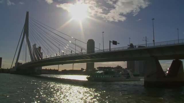 Boats pass under the Erasmusbrug bridge, Rotterdam